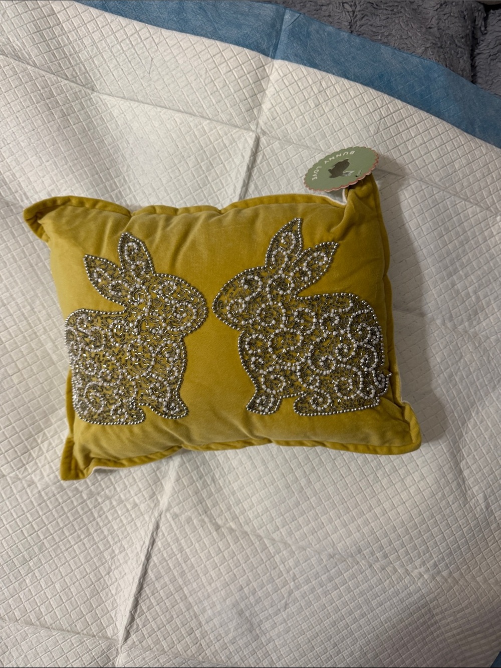 Velvet Bunny Accent Pillow in Mustard Yellow